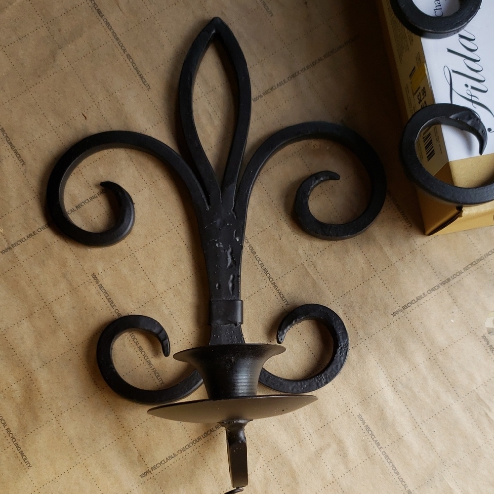 Elegant Black Iron Wall Candle Holder
